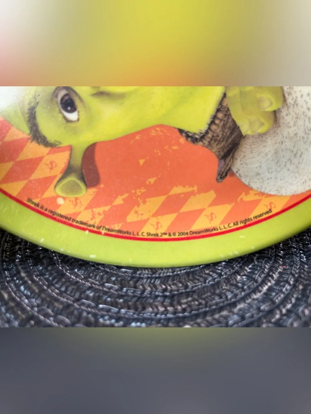 Vintage 2004 Shrek & Donkey Decorative Round Plate- Green and Orange